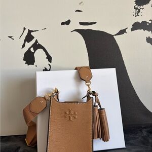 Tory Burch Tan Leather Crossbody Bag with Tassel